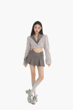 Women's Elegant Spliced Suit Collar Fluffy Long Sleeve Top - Solid Color Versatile Autumn Winter Fashion