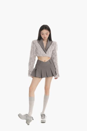 Women's Elegant Spliced Suit Collar Fluffy Long Sleeve Top - Solid Color Versatile Autumn Winter Fashion