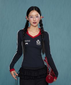 Women's Elegant V-Neck Slim Long Sleeve Top - 2025 Spring Autumn Shoulder T-Shirt, Perfect Base Layer for Casual and Chic Looks