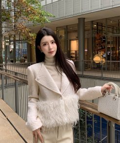 Women's Elegant Wool Jacket with Sequin Embroidery and Louvre Wings Design - Heavy Industry Fashion, Y2K Style