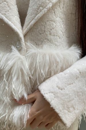 Women's Elegant Wool Jacket with Sequin Embroidery and Louvre Wings Design - Heavy Industry Fashion, Y2K Style