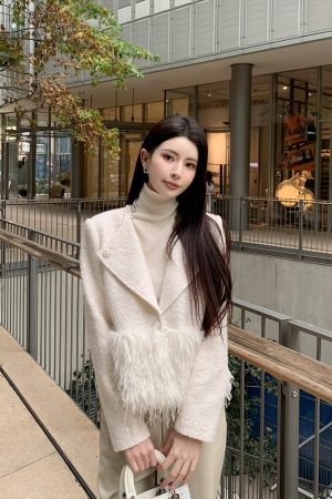 Women's Elegant Wool Jacket with Sequin Embroidery and Louvre Wings Design - Heavy Industry Fashion, Y2K Style