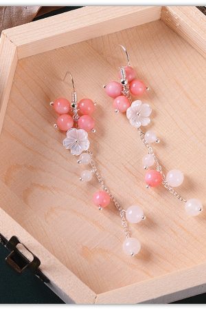 Women's Ethnic Style Super Long Red Agate Drop Earrings with Shell Flower Accent - Unique Face-Slimming Accessories