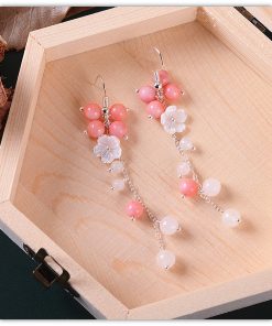 Women's Ethnic Style Super Long Red Agate Drop Earrings with Shell Flower Accent - Unique Face-Slimming Accessories