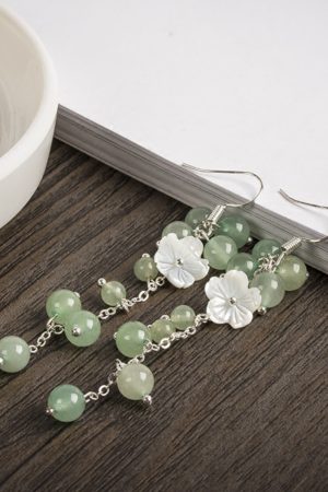 Women's Ethnic Style Super Long Red Agate Drop Earrings with Shell Flower Accent - Unique Face-Slimming Accessories