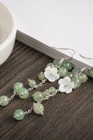 Women's Ethnic Style Super Long Red Agate Drop Earrings with Shell Flower Accent - Unique Face-Slimming Accessories