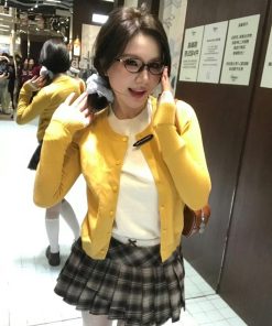 Women's Fake Two-Piece Knitted Sweater Cardigan - Yellow College Style Pullover for Autumn Winter 2025
