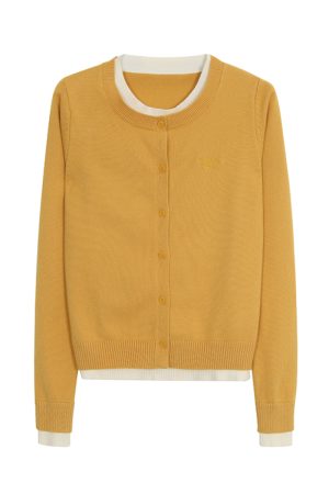 Women's Fake Two-Piece Knitted Sweater Cardigan - Yellow College Style Pullover for Autumn Winter 2025