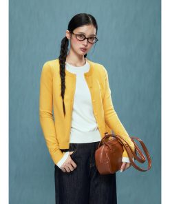 Women's Fake Two-Piece Knitted Sweater Cardigan - Yellow College Style Pullover for Autumn Winter 2025