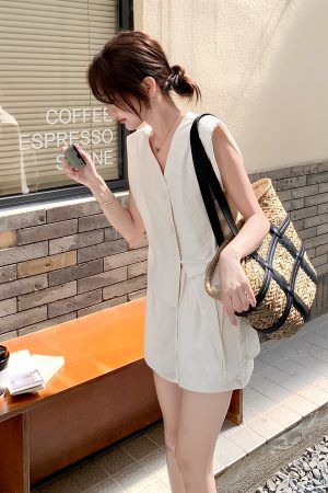 Women's Fake Two-Piece Spliced Sleeveless Vest Set - Stylish Summer 2025 French Fashion with Trendy Shorts