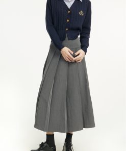 Women's Faux Two-Piece Knitted Top and Pleated Skirt Set - American College Style, Youthful Spring Fashion 2025