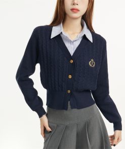 Women's Faux Two-Piece Knitted Top and Pleated Skirt Set - American College Style, Youthful Spring Fashion 2025