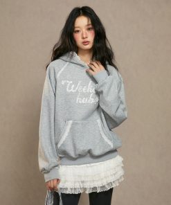 Women's Fleece Hoodie - Thick Loose Gray Top for Autumn Winter 2025, Cozy Casual Wear, Perfect for Weekend Style