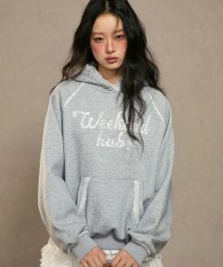 Women's Fleece Hoodie - Thick Loose Gray Top for Autumn Winter 2025, Cozy Casual Wear, Perfect for Weekend Style
