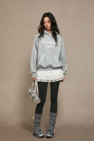 Women's Fleece Hoodie - Thick Loose Gray Top for Autumn Winter 2025, Cozy Casual Wear, Perfect for Weekend Style