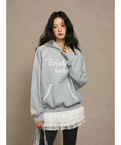Women's Fleece Hoodie - Thick Loose Gray Top for Autumn Winter 2025, Cozy Casual Wear, Perfect for Weekend Style