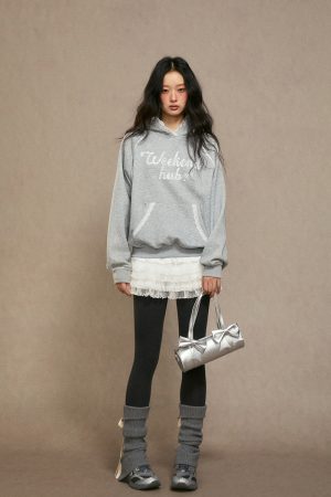 Women's Fleece Hoodie - Thick Loose Gray Top for Autumn Winter 2025, Cozy Casual Wear, Perfect for Weekend Style