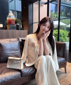 Women's Floral Short Woolen Coat with Down Lining - Winter 40% Wool Overcoat for Cozy Style