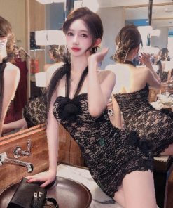 Women's French-Style Lace Halter Strapless Dress - Sexy Nightclub Dress for Work and Play