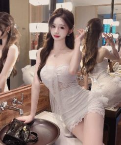 Women's French-Style Lace Halter Strapless Dress - Sexy Nightclub Dress for Work and Play