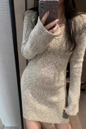 Women's French-Style V-Neck Knitted Dress - Elegant Pure Desire Inner Layer Black Short Skirt for Winter Fashion