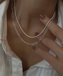 Women's Geometric Ring Necklace - Minimalist Light Luxury Clavicle Chain, 2025 New Style, Niche Design for Modern Elegance