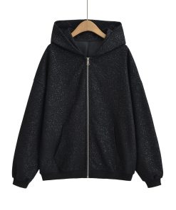 Women's Glitter Hoodie - Loose Thick Versatile Sweatshirt Jacket, 2025 Trendy Yang Mi Style, Stylish and Comfortable Fashion