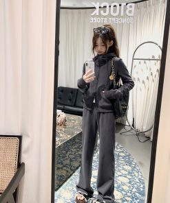 Women's Gray Casual Sports Suit - Hooded Sweatshirt & Pants Two-Piece Set for Autumn/Winter, Cozy & Stylish Activewear