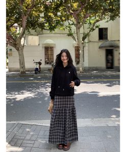 Women's Gray Fleece-Lined Shoulder Hoodie, Loose Fit Korean Style Jacket for Autumn and Winter