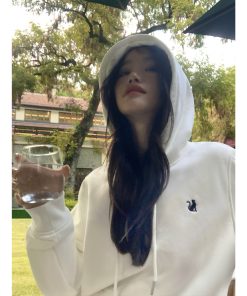 Women's Gray Fleece-Lined Shoulder Hoodie, Loose Fit Korean Style Jacket for Autumn and Winter