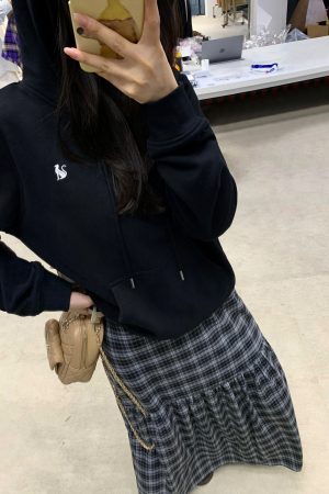 Women's Gray Fleece-Lined Shoulder Hoodie, Loose Fit Korean Style Jacket for Autumn and Winter