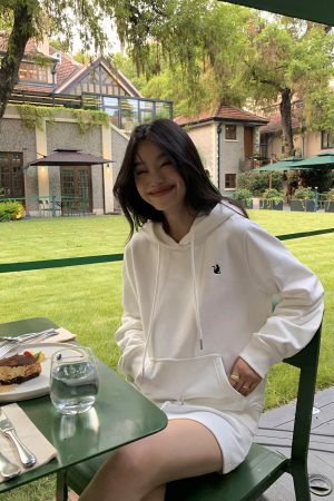 Women's Gray Fleece-Lined Shoulder Hoodie, Loose Fit Korean Style Jacket for Autumn and Winter