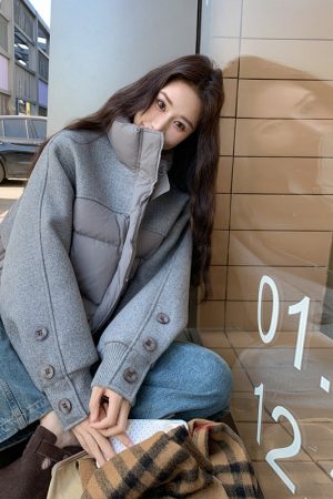 Women's Gray Patchwork Short Down Jacket - 2025 Winter Style, Unique Design, Fashionable & Warm White Duck Down Coat