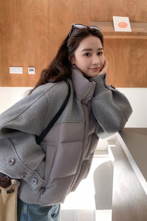 Women's Gray Patchwork Short Down Jacket - 2025 Winter Style, Unique Design, Fashionable & Warm White Duck Down Coat