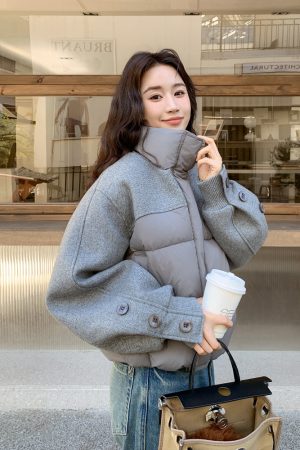Women's Gray Patchwork Short Down Jacket - 2025 Winter Style, Unique Design, Fashionable & Warm White Duck Down Coat