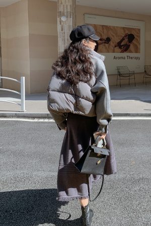 Women's Gray Patchwork Short Down Jacket - 2025 Winter Style, Unique Design, Fashionable & Warm White Duck Down Coat