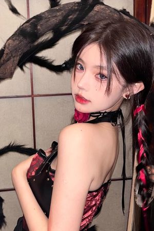 Women's Halloween Dark Night Red Rose Thorn Choker Necklace - Gothic Neck Decoration Accessories