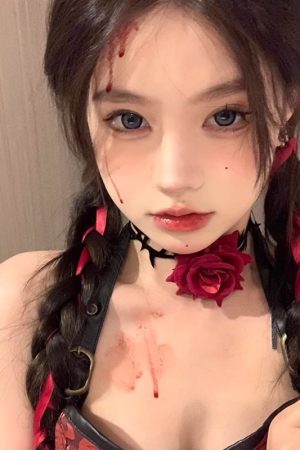 Women's Halloween Dark Night Red Rose Thorn Choker Necklace - Gothic Neck Decoration Accessories