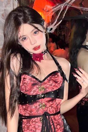 Women's Halloween Dark Night Red Rose Thorn Choker Necklace - Gothic Neck Decoration Accessories