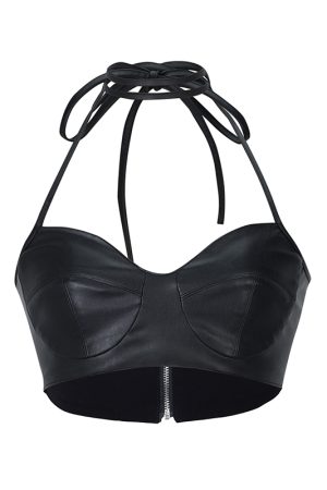 Women's Halter Neck Leather Bodysuit Tank Top - Slimming Fitted Camisole - Sexy Y2K Style Short Top