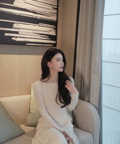 Women's Heavy Wool Knitted Shirt - Slim Fit Elegant Base Top in Feather Yarn Satin - Spring 2025 Fashion