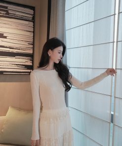 Women's Heavy Wool Knitted Shirt - Slim Fit Elegant Base Top in Feather Yarn Satin - Spring 2025 Fashion