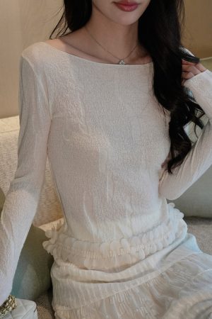Women's Heavy Wool Knitted Shirt - Slim Fit Elegant Base Top in Feather Yarn Satin - Spring 2025 Fashion