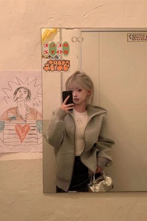 Women's Heavyweight Gray Pumpkin Hoodie - Casual Loose Fit with Double Zipper - Stylish Air Layer Sweatshirt Jacket
