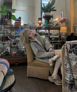 Women's Heavyweight Gray Pumpkin Hoodie - Casual Loose Fit with Double Zipper - Stylish Air Layer Sweatshirt Jacket