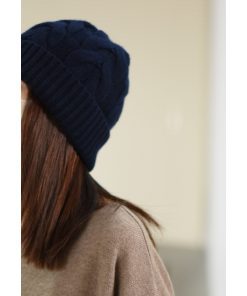 Women's Heavyweight Wool Cashmere Cable Knit Hat - Warm Winter Knitted Beanie for Cozy Style