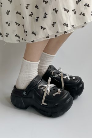 Women's Height-Increasing Silver Bow Thick-Soled Sandals - Non-Slip Outdoor Summer Shoes for Comfortable Wear