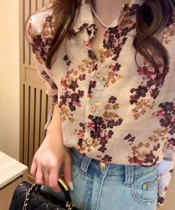 Women's High-End Floral Chiffon Shirt - Stylish Summer Top, Light Luxury Design, Youthful Vibes, Perfect for 2025 Fashion Trends