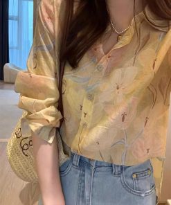 Women's High-End Floral Chiffon Shirt - Stylish Summer Top, Light Luxury Design, Youthful Vibes, Perfect for 2025 Fashion Trends