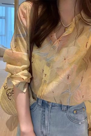 Women's High-End Floral Chiffon Shirt - Stylish Summer Top, Light Luxury Design, Youthful Vibes, Perfect for 2025 Fashion Trends
